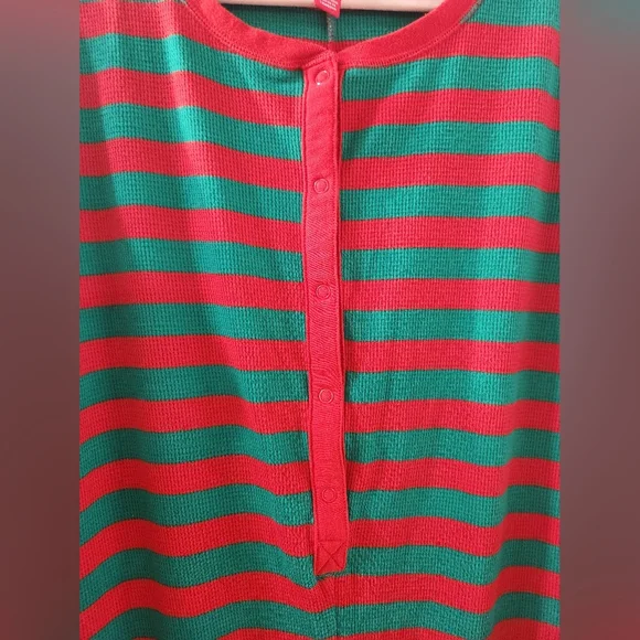 Target Red Green Striped Thermal One Piece Christmas Unisex Pajamas Size L (E10) - Picture 3 of 8